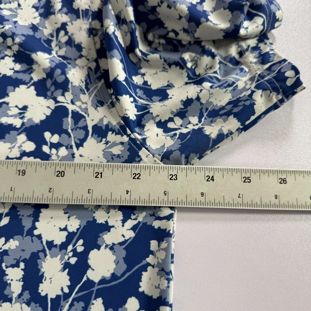 Deolax Polo Shirt Mens Large Blue White Golf Performance Stretch Floral Print - Picture 6 of 8